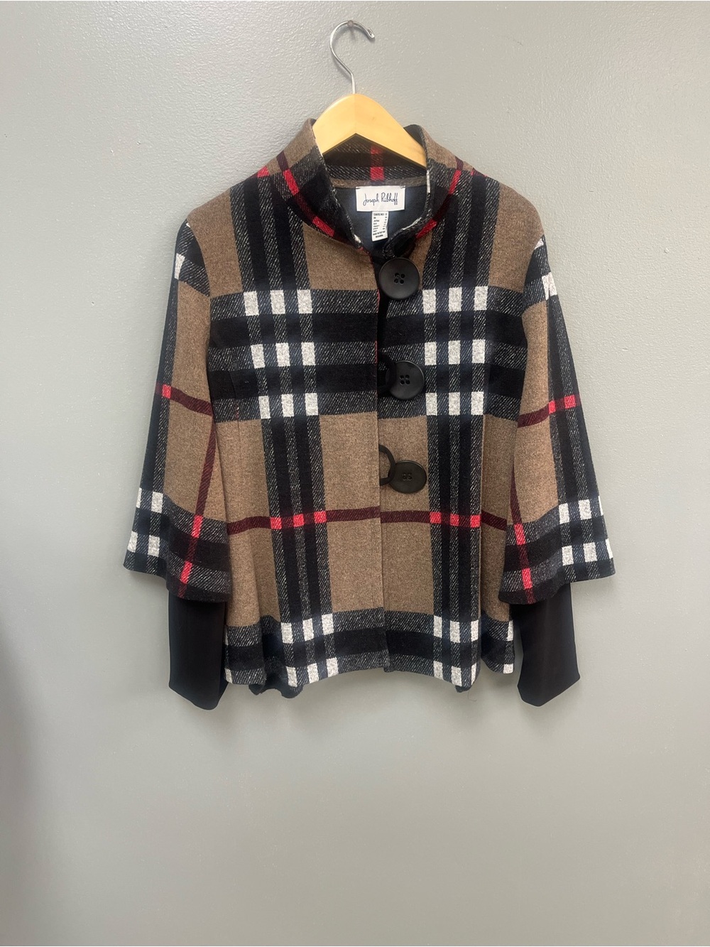 Joseph Ribkoff Black, White & Red Plaid Coat